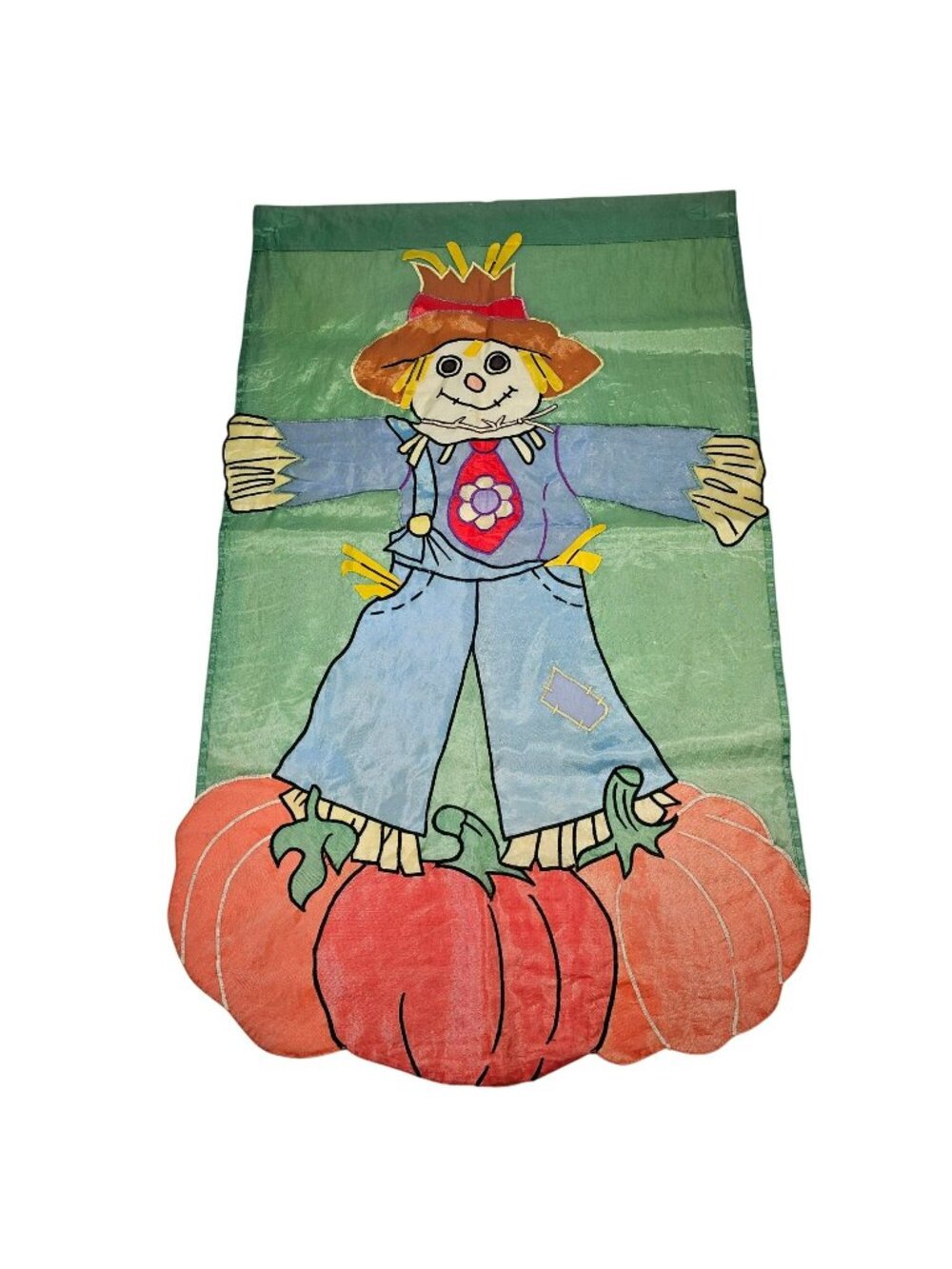 Scarecrow with Pumpkins Applique Outdoor Garden Flag 44x26" Autumn Fall Harvest